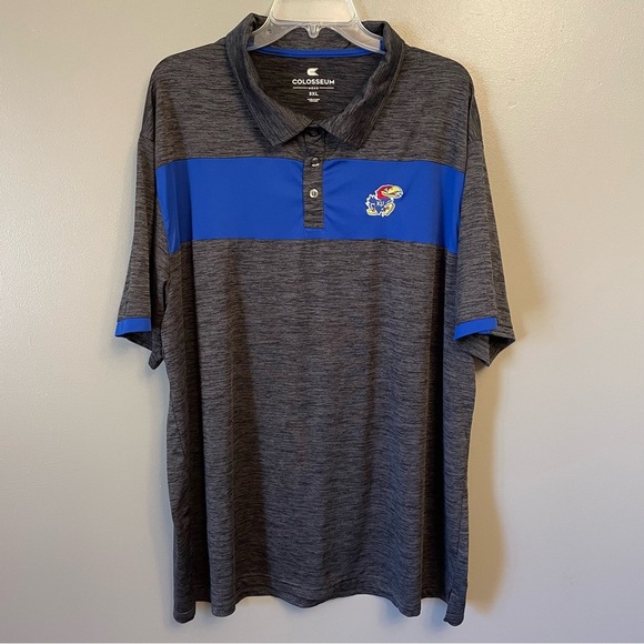 University of Kansas Jayhawks short sleeve polo blue and gray Colosseum 3XL - Picture 1 of 7